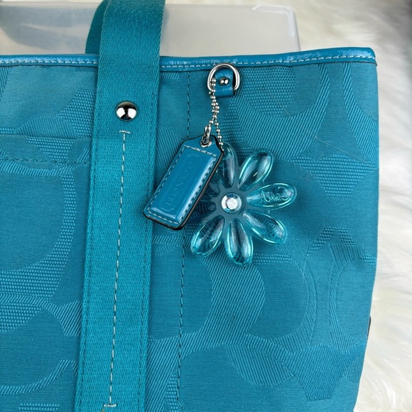 Coach Blue Teal Monogram Shoulder Tote Bag - Picture 4 of 16